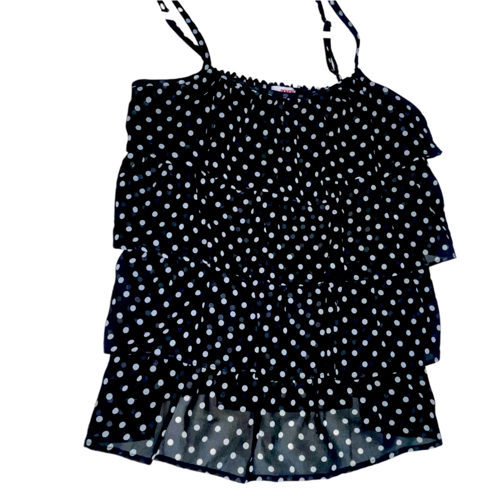Women’s BONGO Sheer Layered Spaghetti Strap Tank Top Black W/ Polka Dots Medium - Picture 8 of 12